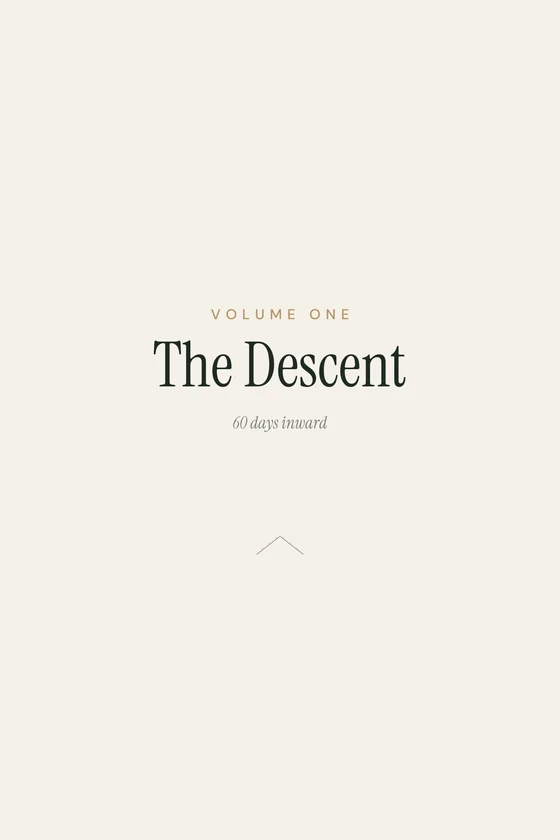 Part-title page reading &lsquo;VOLUME ONE&rsquo; above the display line &lsquo;The Descent&rsquo; and the italic note &lsquo;60 days inward&rsquo;, closed by a small drawn mountain rule.